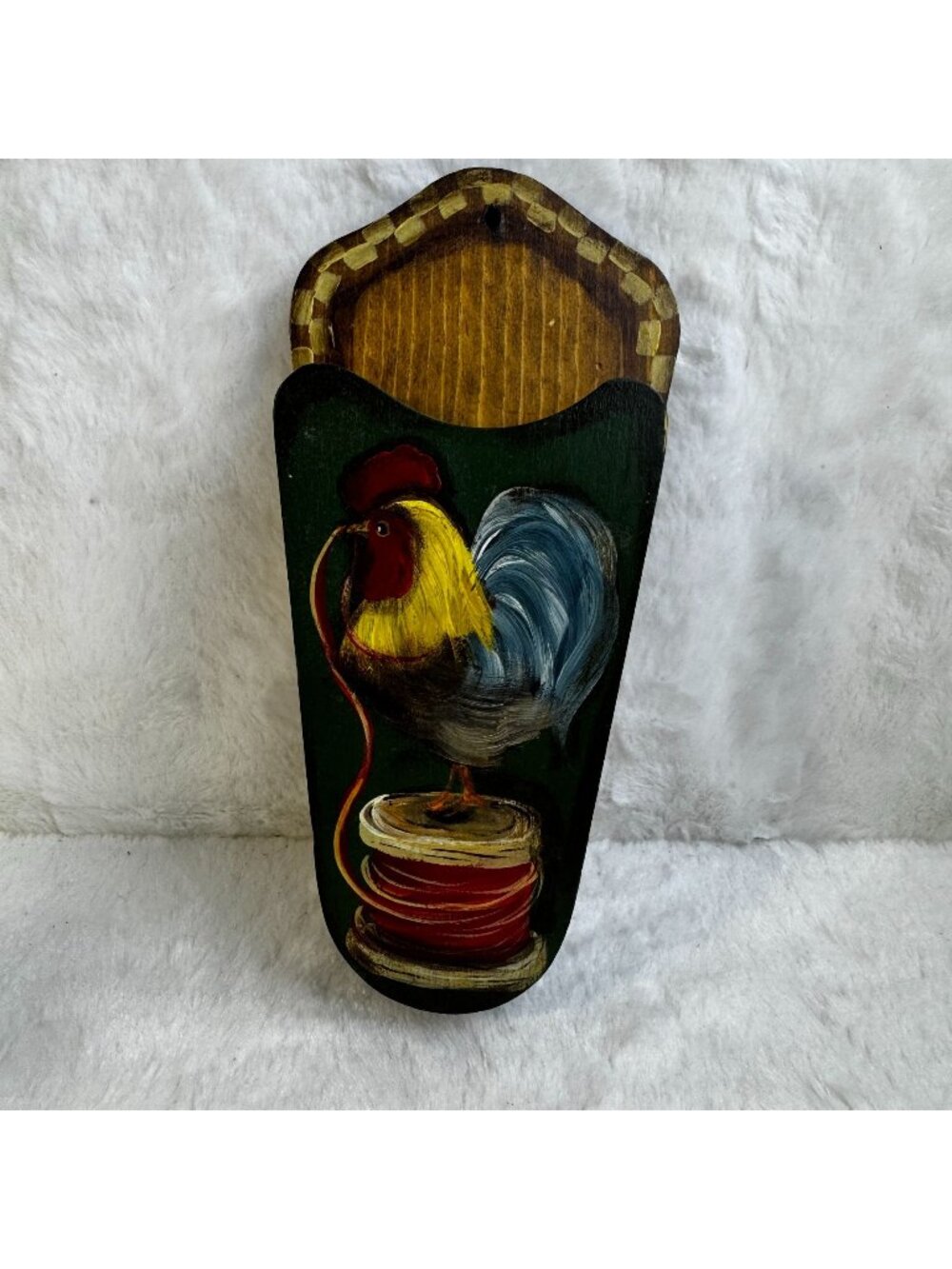 Hand-Painted Wooden Wall Pocket folk art rooster Design Rustic Farmhouse Décor